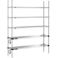 Metro Super Erecta 14" x 60" Stainless Steel Takeout Station with 2 Heated Shelves, 3 Chrome Shelves, and 74" Chrome Posts