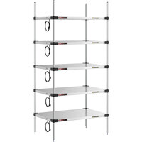 Metro Super Erecta 24" x 36" Stainless Steel 5-Shelf Heated Stainless Steel Takeout Station with 74" Chrome Posts