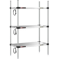 Metro Super Erecta 18" x 36" Stainless Steel 3-Shelf Heated Stainless Steel Takeout Station with 54" Chrome Posts