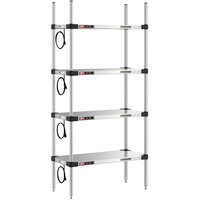 Metro Super Erecta 14" x 30" Stainless Steel 4-Shelf Heated Stainless Steel Takeout Station with 63" Chrome Posts