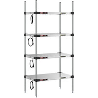 Metro Super Erecta 18" x 30" Stainless Steel 4-Shelf Heated Stainless Steel Takeout Station with 62 9/16" Chrome Posts