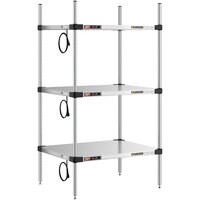 Metro Super Erecta 24" x 30" Stainless Steel 3-Shelf Heated Stainless Steel Takeout Station with 54" Chrome Posts