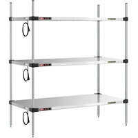 Metro Super Erecta 24" x 48" Stainless Steel 3-Shelf Heated Stainless Steel Takeout Station with 54" Chrome Posts