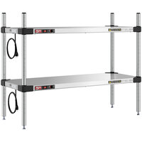 Metro Super Erecta 14" x 36" Stainless Steel Countertop 2-Shelf Heated Stainless Steel Takeout Station with 27" Chrome Posts