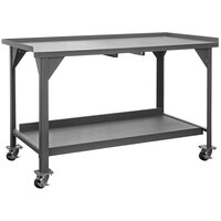 Durham Mfg 36" x 60" 2 Shelf Mobile Heavy-Duty Steel Workbench with Back and End Stops DWBM-3660-BE-95