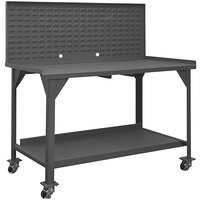 Durham Mfg 36" x 60" 2 Shelf Mobile Heavy-Duty Steel Workbench with Louvered Panel DWBM-3660-BE-LP-95