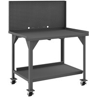 Durham Mfg 30" x 60" 2 Shelf Mobile Heavy-Duty Steel Workbench with Pegboard DWBM-3060-BE-PB-95