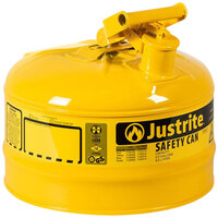 Justrite 2.5 Gallon Type I Yellow Steel Diesel Safety Can with Flame Arrester 7125200