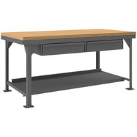 Durham Mfg 36" x 96" 2 Shelf Extra Heavy-Duty Maple Top Workbench with 2 Drawers HDWBMT36962DR95