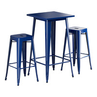 Lancaster Table & Seating Alloy Series 23 1/2" x 23 1/2" Sapphire Bar Height Outdoor Table with 2 Backless Barstools