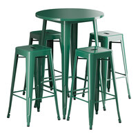 Lancaster Table & Seating Alloy Series 30" Round Emerald Green Bar Height Outdoor Table with 4 Backless Barstools