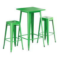 Lancaster Table & Seating Alloy Series 23 1/2" x 23 1/2" Jade Green Bar Height Outdoor Table with 2 Backless Barstools