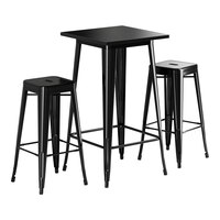 Lancaster Table & Seating Alloy Series 23 1/2" x 23 1/2" Onyx Black Bar Height Outdoor Table with 2 Backless Barstools