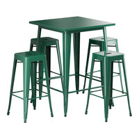 Lancaster Table & Seating Alloy Series 31 1/2" x 31 1/2" Emerald Green Bar Height Outdoor Table with 4 Backless Barstools