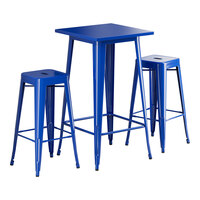 Lancaster Table & Seating Alloy Series 23 1/2" x 23 1/2" Blue Quartz Bar Height Outdoor Table with 2 Backless Barstools