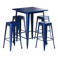 Lancaster Table & Seating Alloy Series 31 1/2" x 31 1/2" Sapphire Bar Height Outdoor Table with 4 Backless Barstools