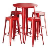 Lancaster Table & Seating Alloy Series 30" Round Ruby Red Bar Height Outdoor Table with 4 Backless Barstools