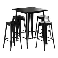 Lancaster Table & Seating Alloy Series 31 1/2" x 31 1/2" Onyx Black Bar Height Outdoor Table with 4 Backless Barstools