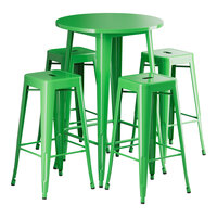 Lancaster Table & Seating Alloy Series 30" Round Jade Green Bar Height Outdoor Table with 4 Backless Barstools