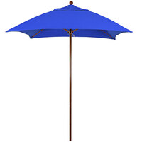 California Umbrella Venture Series 6' Push Lift Umbrella with 1 1/2" American Oak Aluminum Pole - Sunbrella 1A Canopy - Pacific Blue Fabric