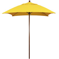 California Umbrella Venture Series 6' Push Lift Umbrella with 1 1/2" American Oak Aluminum Pole - Sunbrella 1A Canopy - Sunflower Yellow Fabric