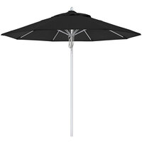 California Umbrella Newport Series 9' Pulley Lift Umbrella with 1 1/2" Silver Anodized Aluminum Pole - Sunbrella 1A Canopy - Black Fabric