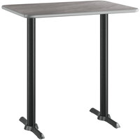 Lancaster Table & Seating 30" x 42" Reversible Gray / White Laminated Bar Height Table and Base Kit with 5" x 22" Cast Iron Base