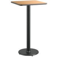 Lancaster Table & Seating 24" x 24" Reversible Walnut / Oak Laminated Bar Height Table and Base Kit with 17" Cast Iron Base