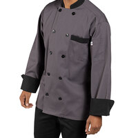 Uncommon Chef Newport Unisex Slate Customizable Long Sleeve Chef Coat with Black Trim 0404 - 5X