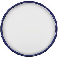 Cal-Mil Enamelware 9 1/2" White Round Melamine Serving Tray with Blue Rim