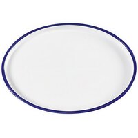 Cal-Mil Enamelware 12" x 16" White Oval Melamine Serving Tray with Blue Rim