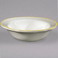 CAC 5 oz. Ivory (American White) Scalloped Edge China Fruit / Monkey Dish with Gold Band - 36/Case