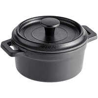 Elite Global Solutions Illogical 6 oz. Black Faux Cast Iron Melamine Pot with Lid - 6/Case