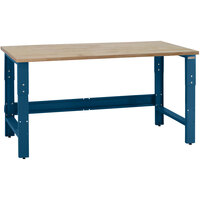 BenchPro Roosevelt Series 36" x 72" Maple Oiled Butcher Block Top Adjustable Workbench with Dark Blue Frame RW3672