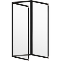 H. Risch, Inc. TET Deluxe Sewn 4 1/4" x 14" Black 6 View Foldout Vinyl Menu Cover With Silver Decorative Corners and Matte Finish