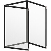 H. Risch, Inc. TET Deluxe Sewn 5 1/2" x 8 1/2" Black 6 View Foldout Vinyl Menu Cover With Silver Decorative Corners and Matte Finish