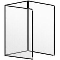 H. Risch, Inc. TET Deluxe Sewn 8 1/2" x 14" Black 6 View Foldout Vinyl Menu Cover With Silver Smooth Corners and Matte Finish