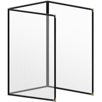 H. Risch, Inc. TET Deluxe Sewn 8 1/2" x 14" Black 6 View Foldout Vinyl Menu Cover With Gold Decorative Corners and Matte Finish