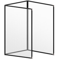 H. Risch, Inc. TET Deluxe Sewn 8 1/2" x 14" Black 6 View Foldout Vinyl Menu Cover With Silver Decorative Corners and Matte Finish