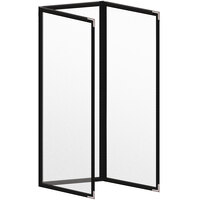 H. Risch, Inc. TET Deluxe Sewn 4 1/4" x 14" Black 6 View Foldout Vinyl Menu Cover With Silver Smooth Corners and Matte Finish
