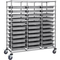 Quantum 24" x 60" x 69" Triple Mobile Bin Cart with 33 Gray Divider Bins BC216069M2TGY