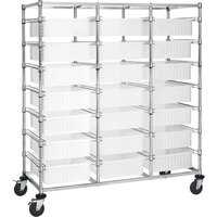 Quantum 24" x 60" x 69" Triple Mobile Bin Cart with 21 Clear Divider Bins BC216069M1TCL