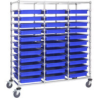 Quantum 24" x 60" x 69" Triple Mobile Bin Cart with 33 Blue Divider Bins BC216069M2TBL