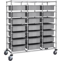 Quantum 24" x 60" x 69" Triple Mobile Bin Cart with 21 Gray Divider Bins BC216069M1TGY