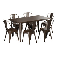 Lancaster Table & Seating Alloy Series 63" x 31 1/2" Copper Standard Height Outdoor Table with 6 Cafe Chairs