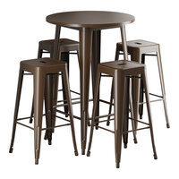 Lancaster Table & Seating Alloy Series 30" Round Copper Bar Height Outdoor Table with 4 Backless Barstools