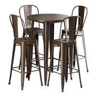 Lancaster Table & Seating Alloy Series 30" Round Copper Bar Height Outdoor Table with 4 Cafe Barstools