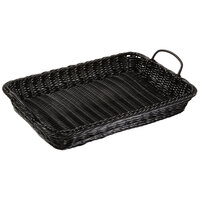 GET WB-1524-BK Designer Polyweave 18" x 12 1/4" x 2 1/2" Black Rectangular Plastic Basket with Handles - 12/Pack