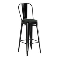 Lancaster Table & Seating Alloy Series Onyx Black Outdoor Cafe Barstool with Black Fabric Magnetic Cushion