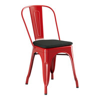 Lancaster Table & Seating Alloy Series Ruby Red Outdoor Cafe Chair with Black Fabric Magnetic Cushion